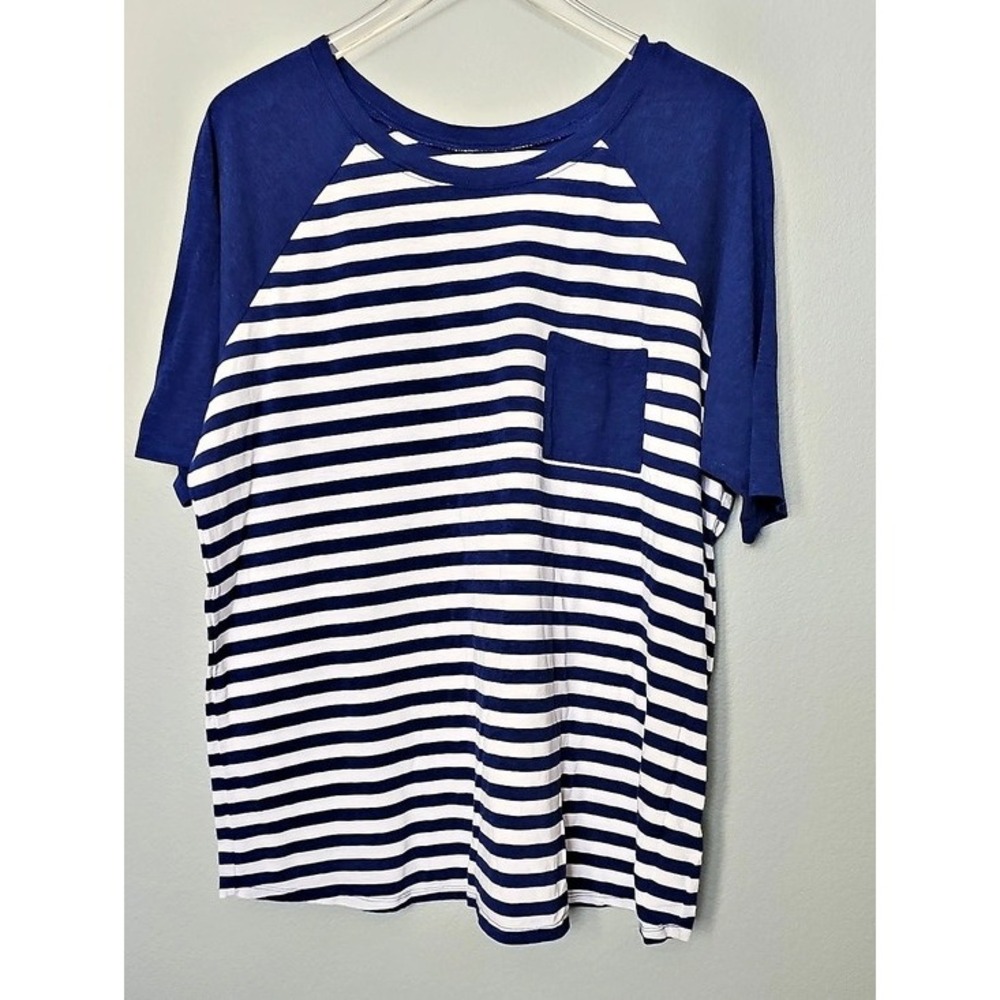 Torrid Classic Fit Striped Raglan Pocket Tee Nautical Blue White Size 2 XXL